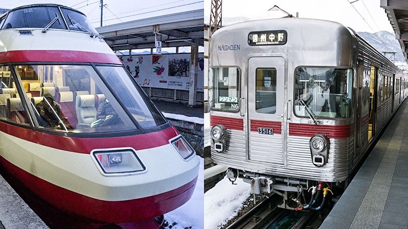 Nagaden Limited Express Train (left) and Nagaden Local Train (right)
