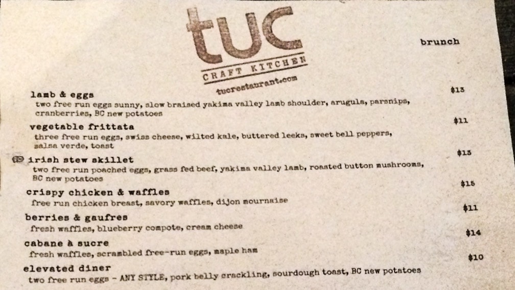 Tuc Craft Kitchen brunch menu (part 1)