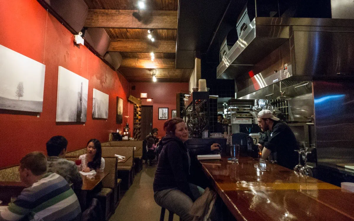 The narrow and dimly lit interior, Twisted Fork, Vancouver, Canada 