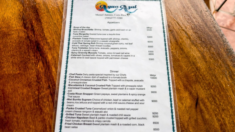 Cafe Agua Azul menu