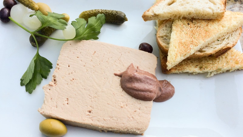 The Chicken Liver Mousse Pâté with a Burgundy red wine mustard
