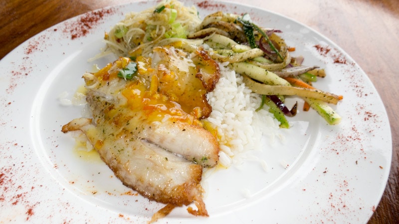 Costa Rican snapper in a spicy orange Thai sauce