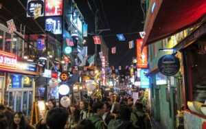 Itaewon packed on a busy Saturday night