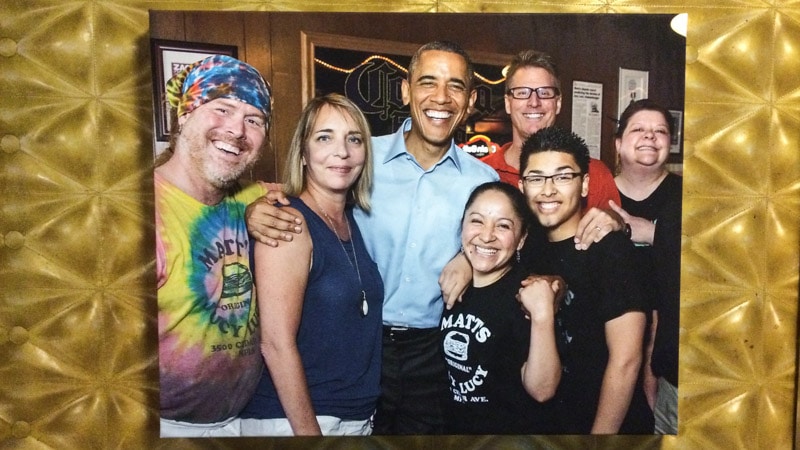 Photo on the wall of President Obama visiting Matt's Bar