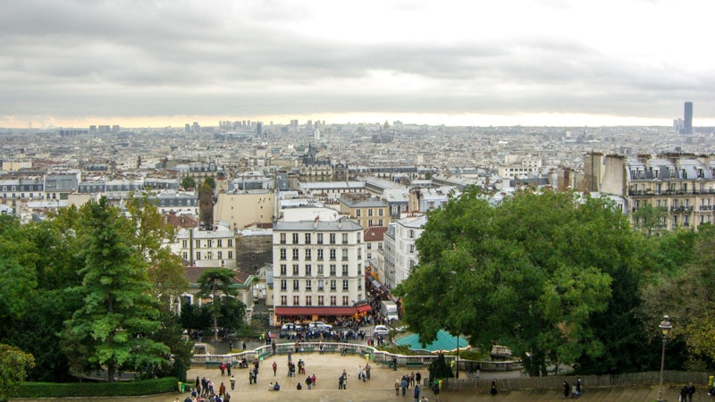 Panoramic views of Paris from Montmartre Hill near Basilica of the Sacré Cœur