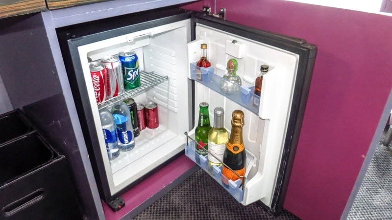 Mini bar with an assortment of drinks