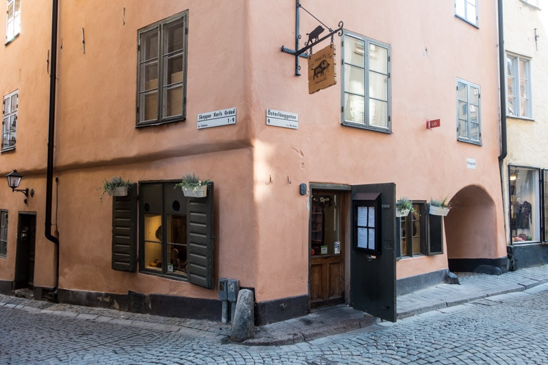 The Hairy Pig Deli is located in this 500 year old building in Old Town Stockholm