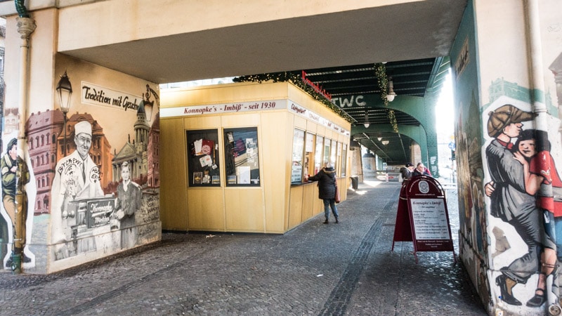 Konnopke's Imbiss has been serving currywurst at this location below the elevated U-Bahn track since 1960