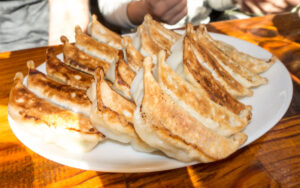 Pan Fried Dumplings with Garlic and Chives, Harajuku Gyoza Lou, Tokyo, Japan