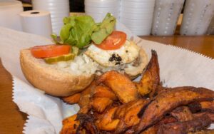 The Seamus Burger with jalapenos and a fried egg on top, Gabby's Burgers & Fries in Nashville, Tennessee