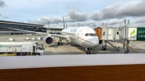 Views of planes on the tarmac from the restaurant