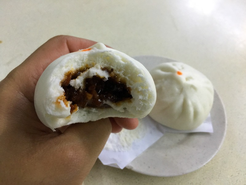 Delicious barbecue pork filling inside the bun