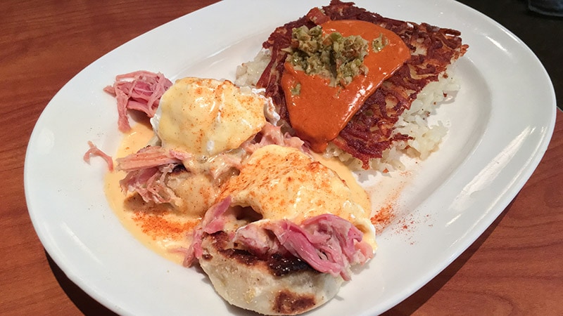 House made English muffins along with house cured pulled ham