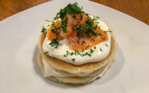 Savory Pancakes with Salmon, Sour Cream, and Dill, Den Noc, Prague, Czech Republic