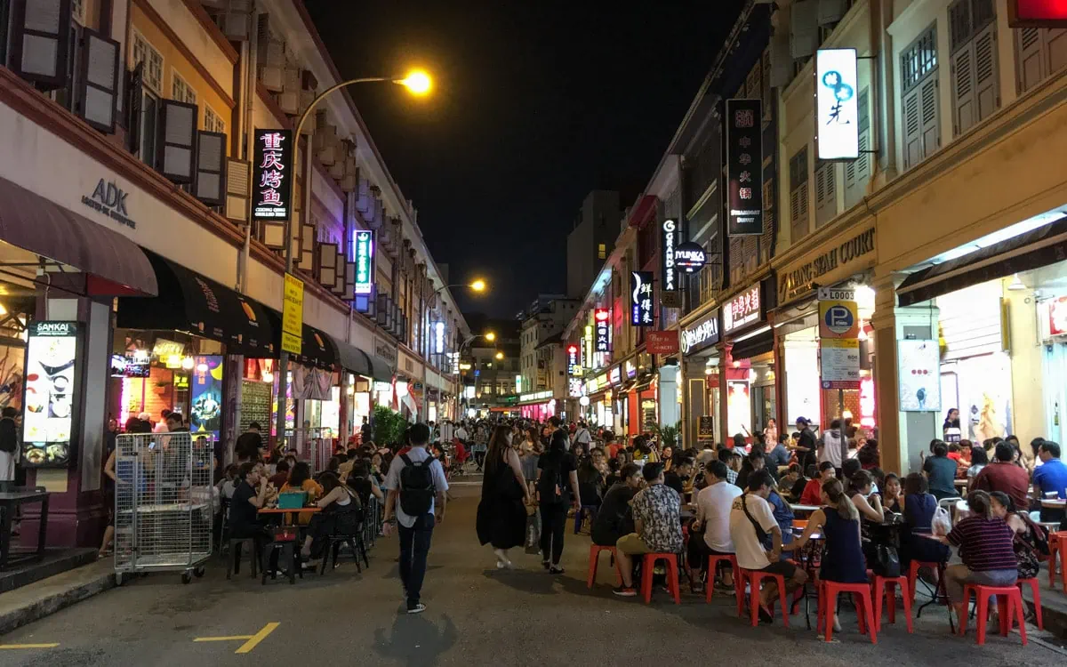 Busy streets of Singapore at night