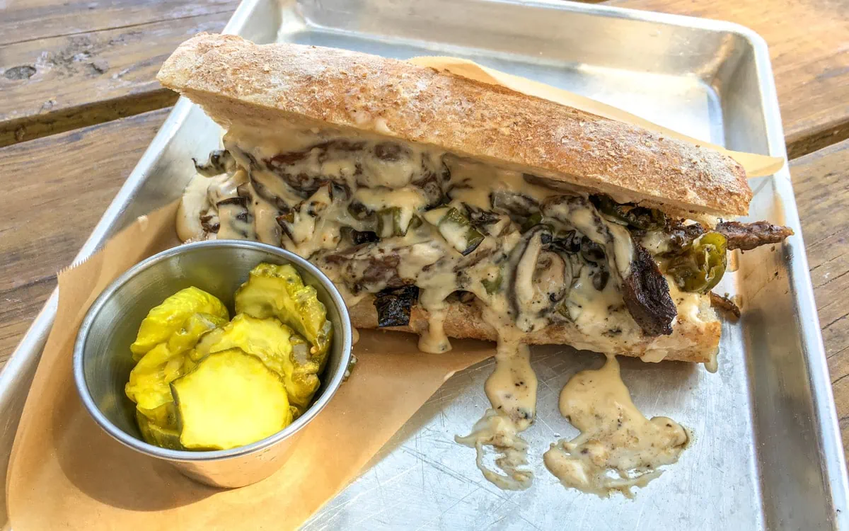 The Philly Steak Sandwich, officially known as the It's Not a Philly Cheese Steak Sandwich, The EATery, Mammoth Lakes, California