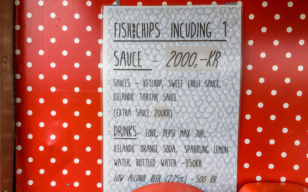 The simple menu found at Sveitagrill Miu