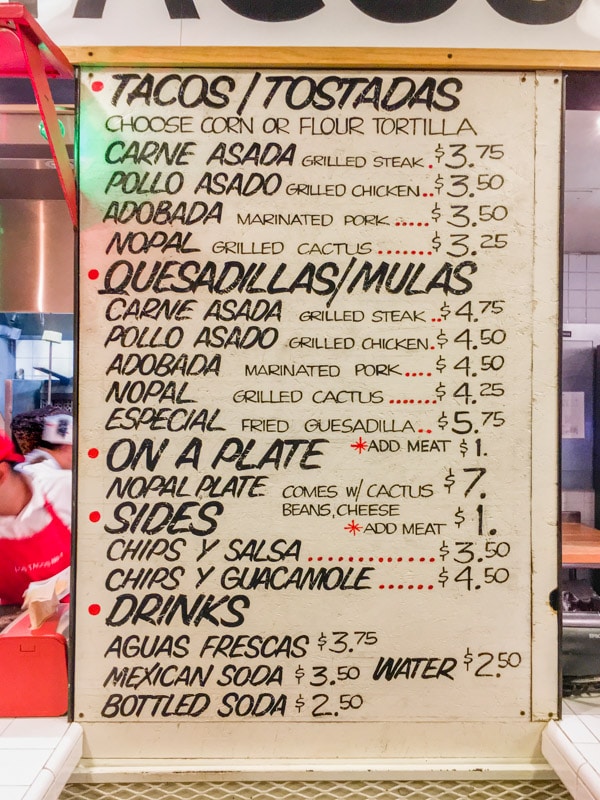  The simple menu found at Los Tacos No.1, New York City