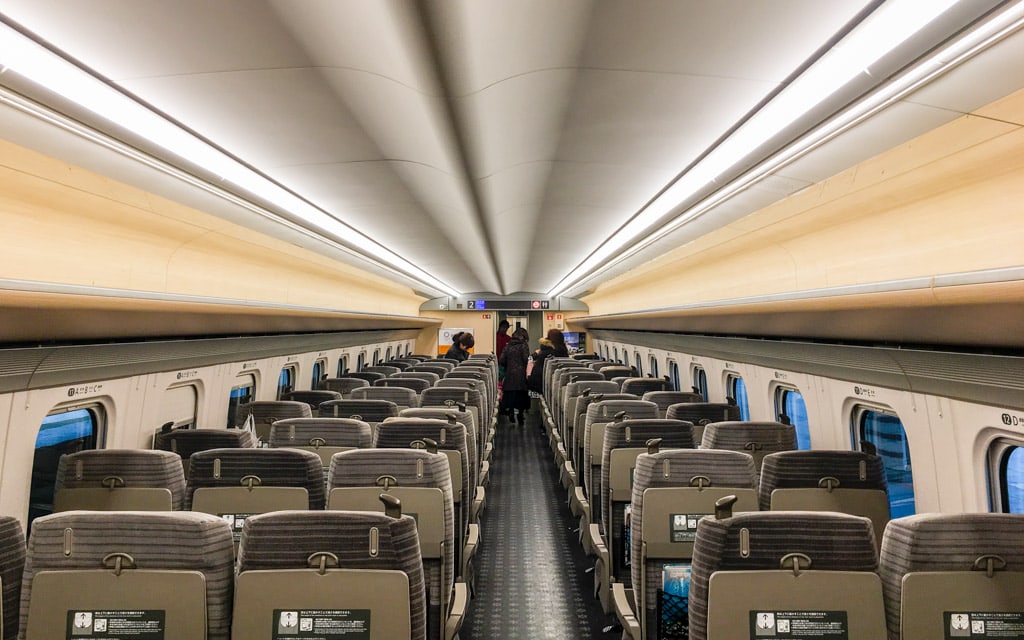 Inside an ordinary Shinkansen car 