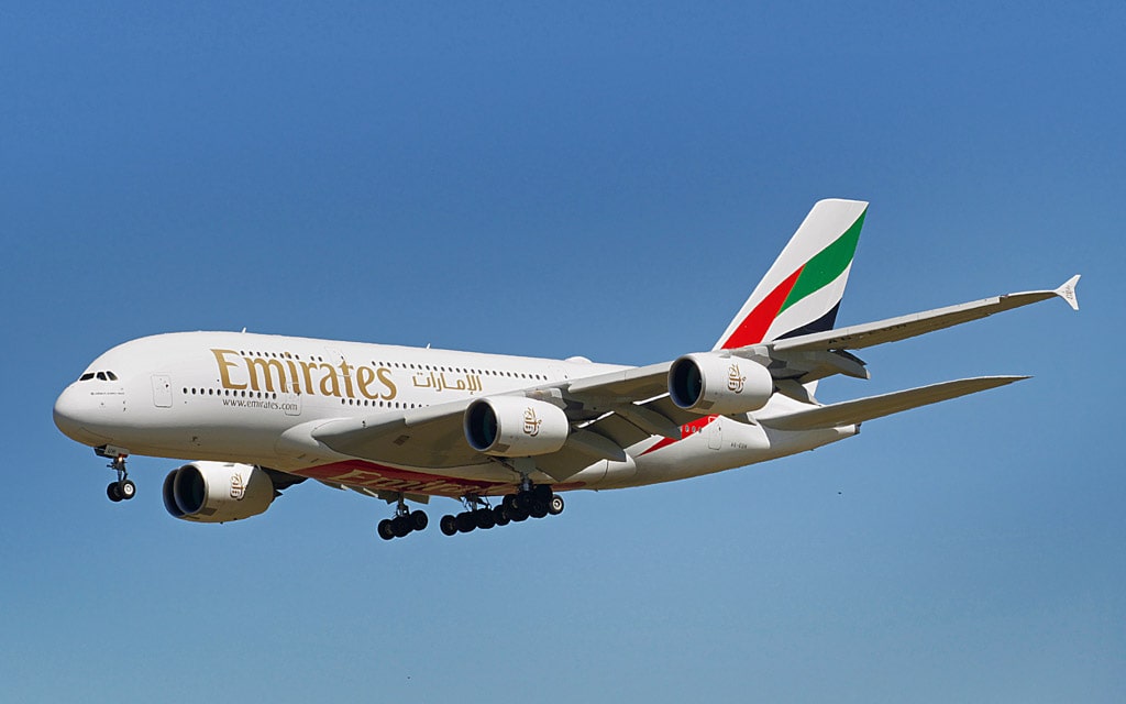 An Emireates Airbus A380 on final approach