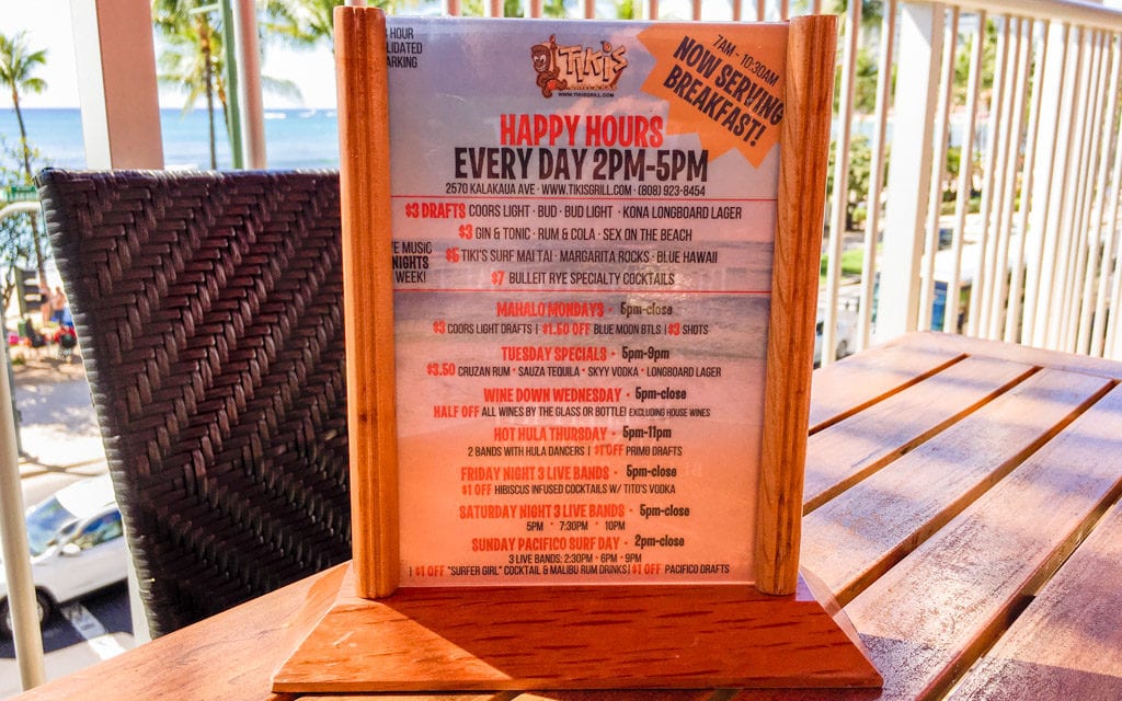 The Happy Hour menu at Tiki's Grill and Bar