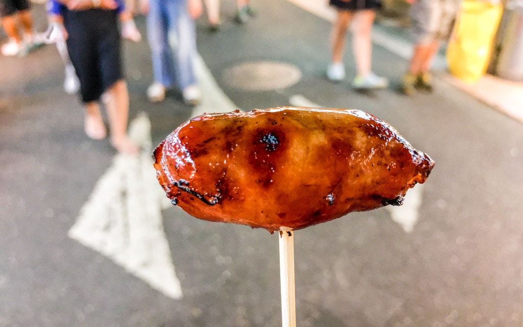 The simple One-Bite Sausage, Keelung Miaokou Night Market just outside Taipei, Taiwan