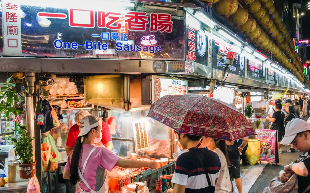 Stall 43-1, One-Bite Sausage, Keelung Miaokou Night Market just outside Taipei, Taiwan