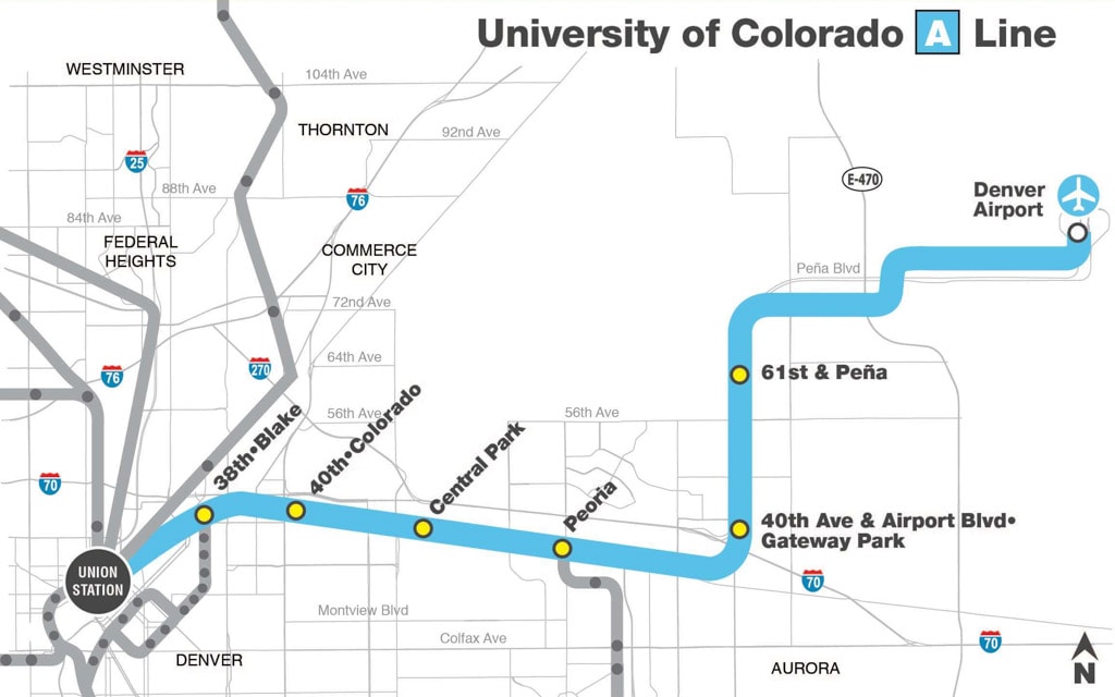 University of Colorado Line A Light Rail Train Map