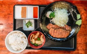 Beef Cutlet (200g) Barley Rice Set, Gyukatsu Motomura Shinjuku Minamiguchi, Tokyo, Japan