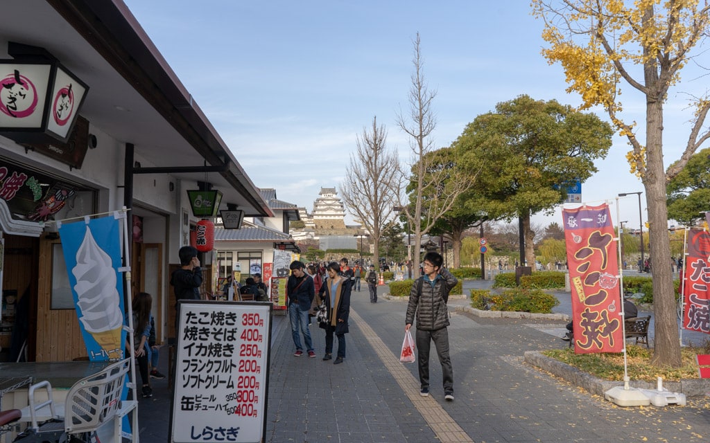 Approaching Himeji Castle on Otemae-dori Street
