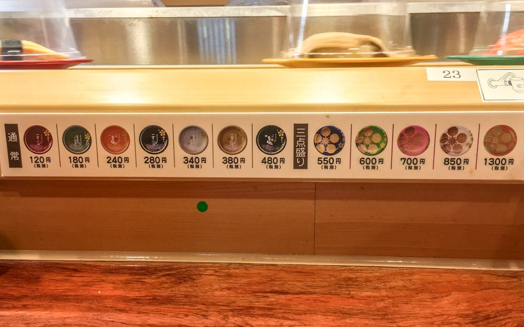 Price per plate, Mori Mori Sushi, Omicho Market, Kanazawa, Japan