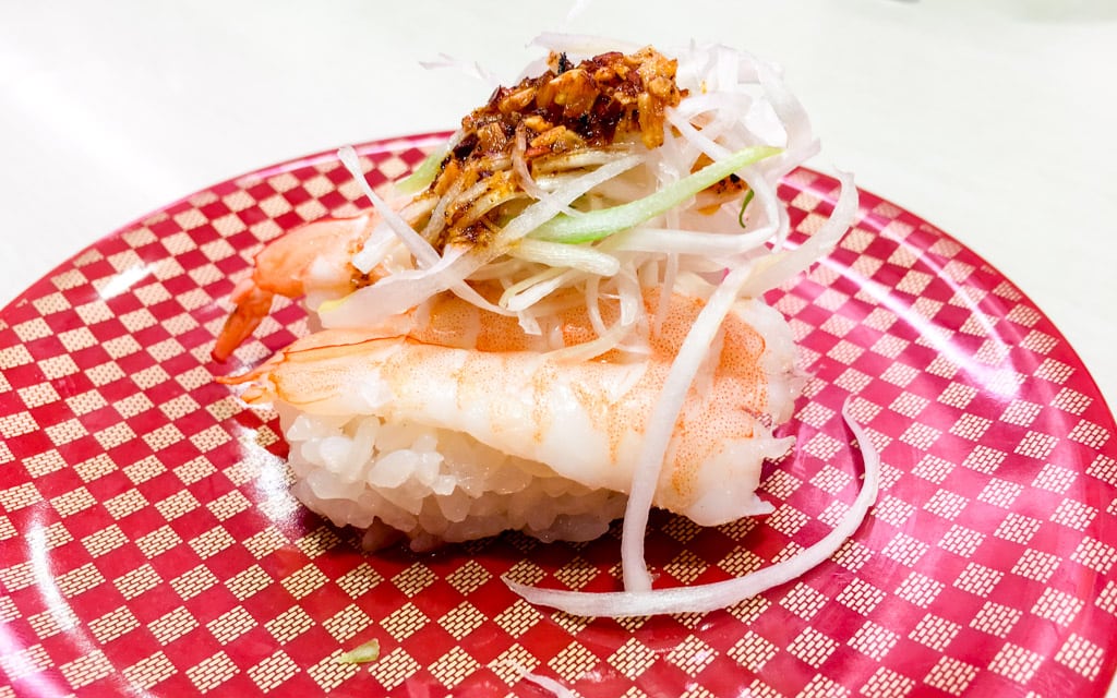 Shrimp with Green Onion & Chili Oil, Uobei Shibuya Dogenzaka, Tokyo, Japan