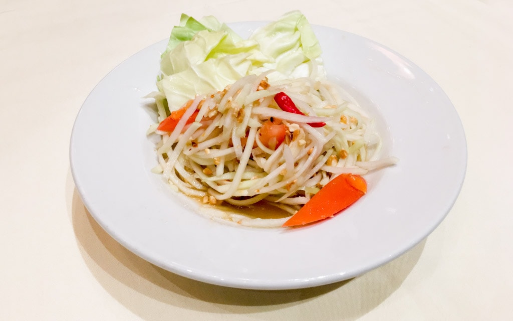 Som Thum, a colorful salad of green papaya and cabbage