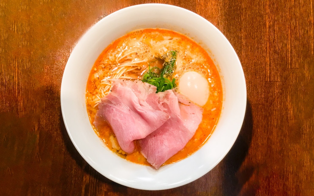 Tantanmen, a dish of thin noodles in a red pepper soup, Nakiryu, Tokyo, Japan
