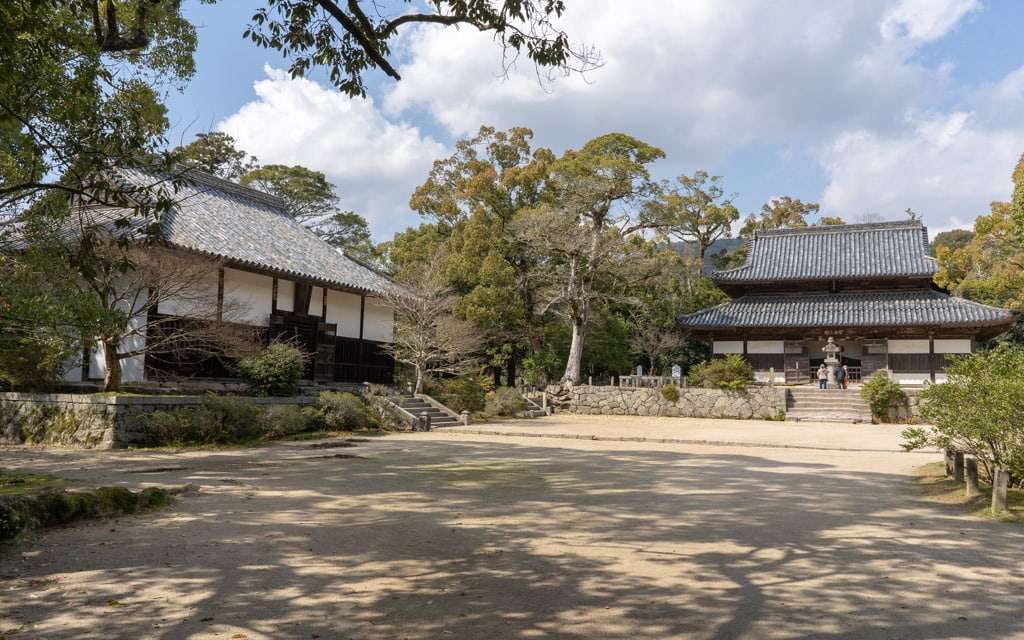 The main hall, on the left, and the lecture hall, on the right, Kanzeonji Temple, Dazaifu, Fukuoka, Japan