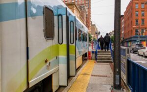 Arriving at Raillink train station in downtown Baltimore