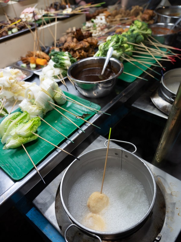 Skewer cooking away in the water