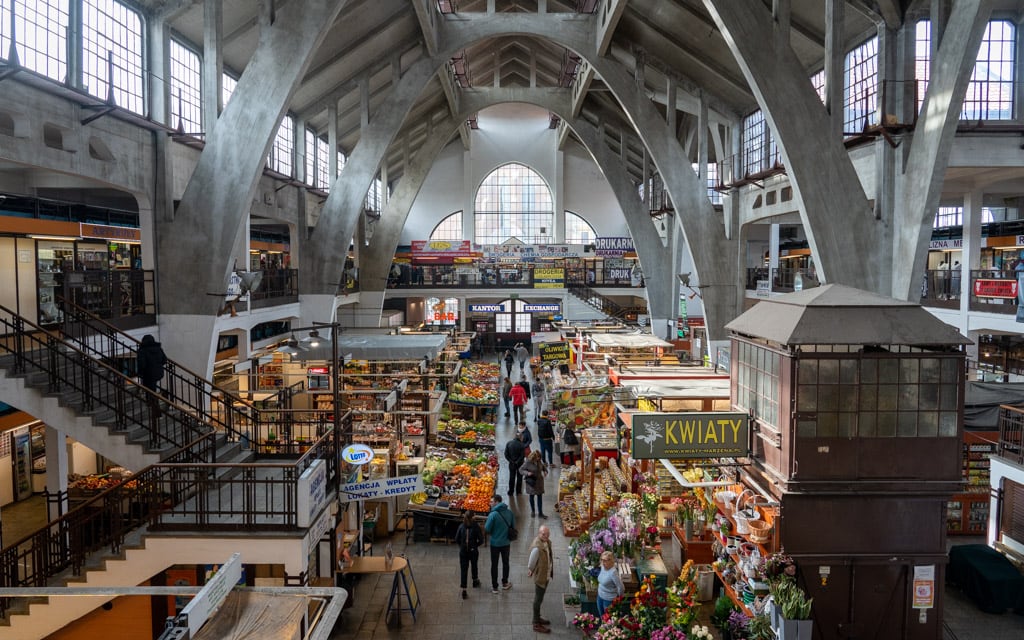 Expansive interior of Market Hall (Hala Targowa)