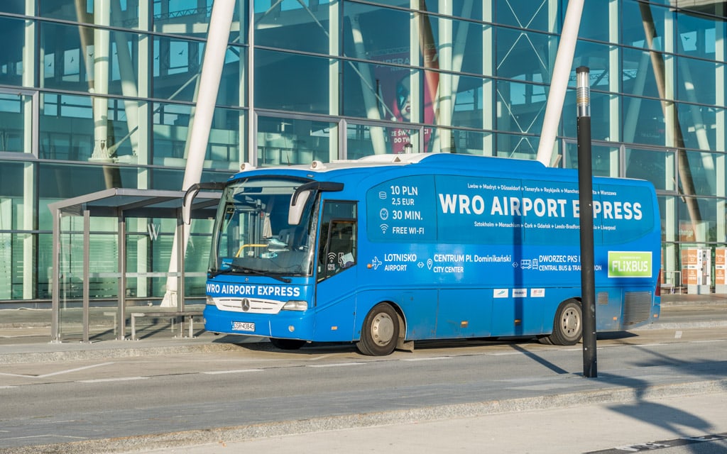 WRO Express Bus departing Wrocław Copernicus Airport