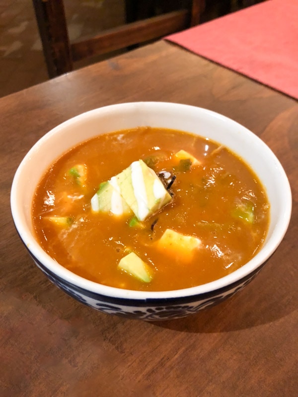 Beautiful bowl of Sopa de Tortilla (Tortilla Soup)