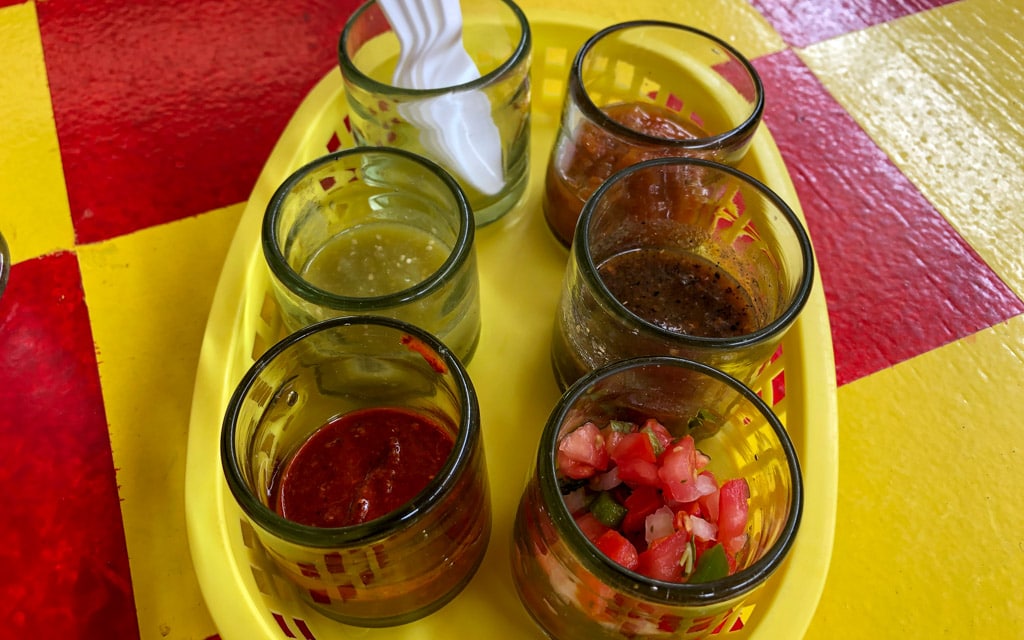 Assortment of fresh and colorful salsas