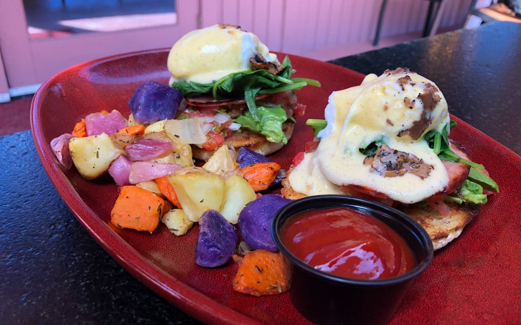 The colorful Creekside Eggs Benedict