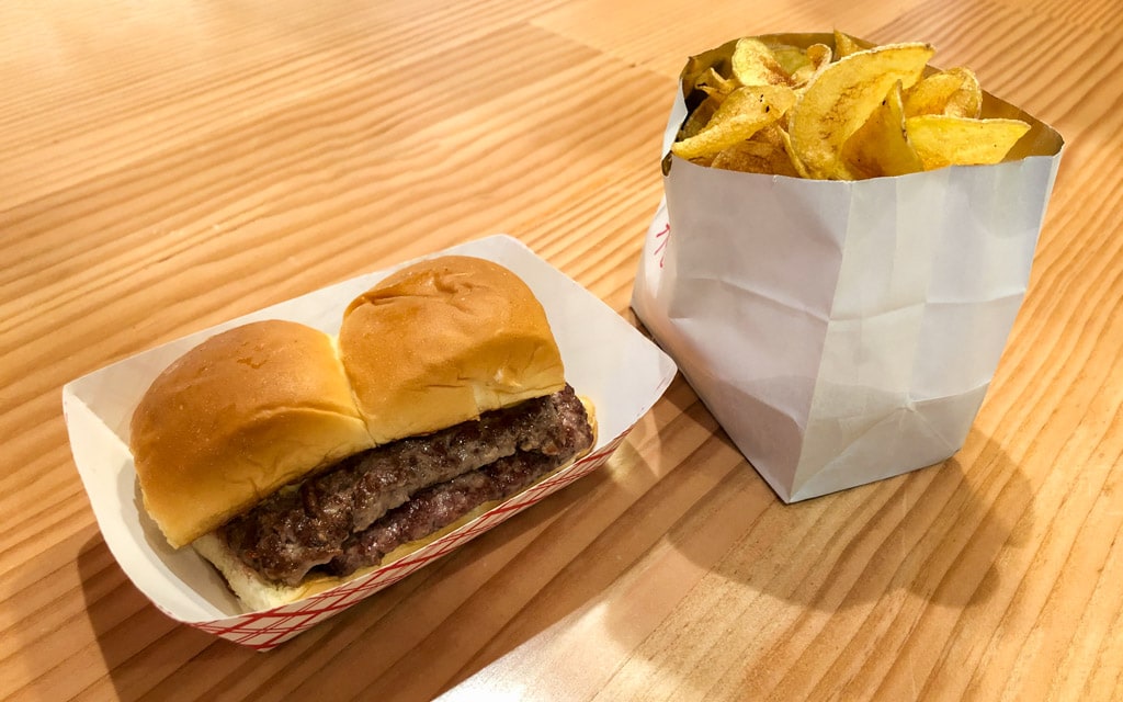 Double Decker Tasty served with a side of Hot Chips