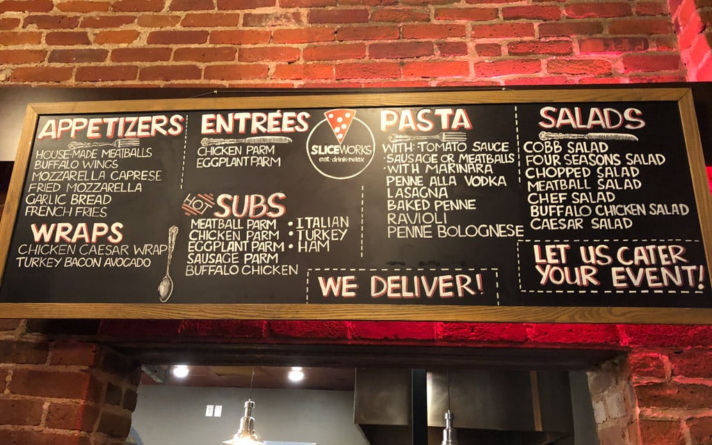 The SliceWorks LoDo menu posted on the wall
