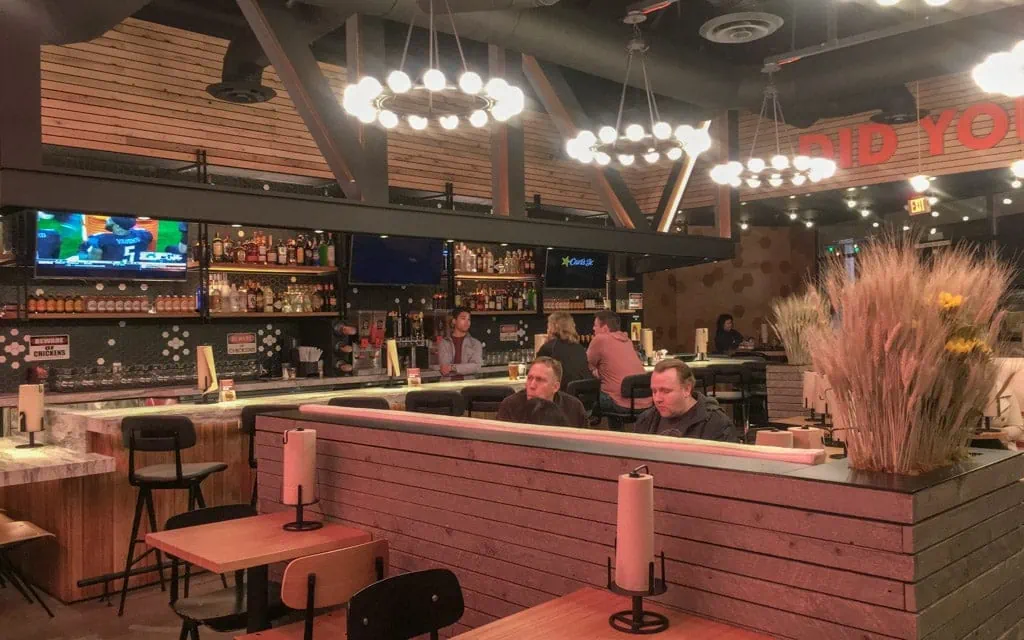 Open interior featuring a full bar