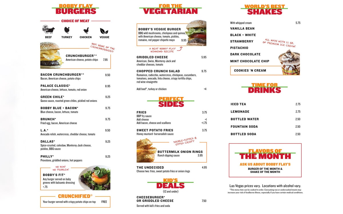 The menu at Bobby's Burger Palace, Las Vegas, Nevada