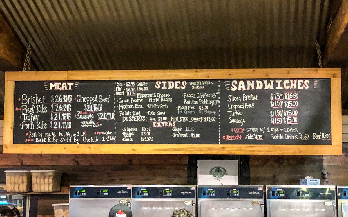 The menu at Terry Black's Barbecue in Austin, Texas