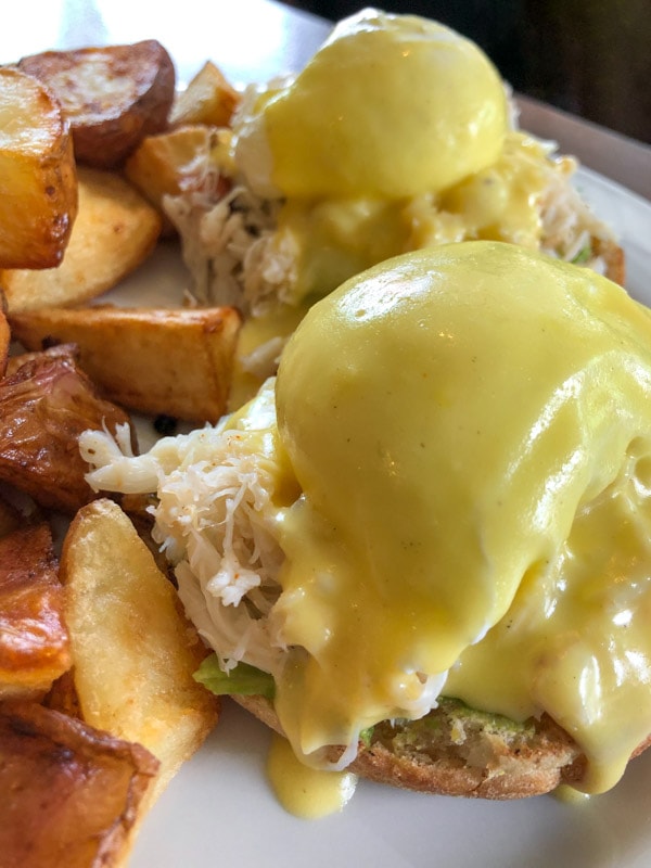 Close up of the dungeness crab benedict, Bacco Cafe, Seattle