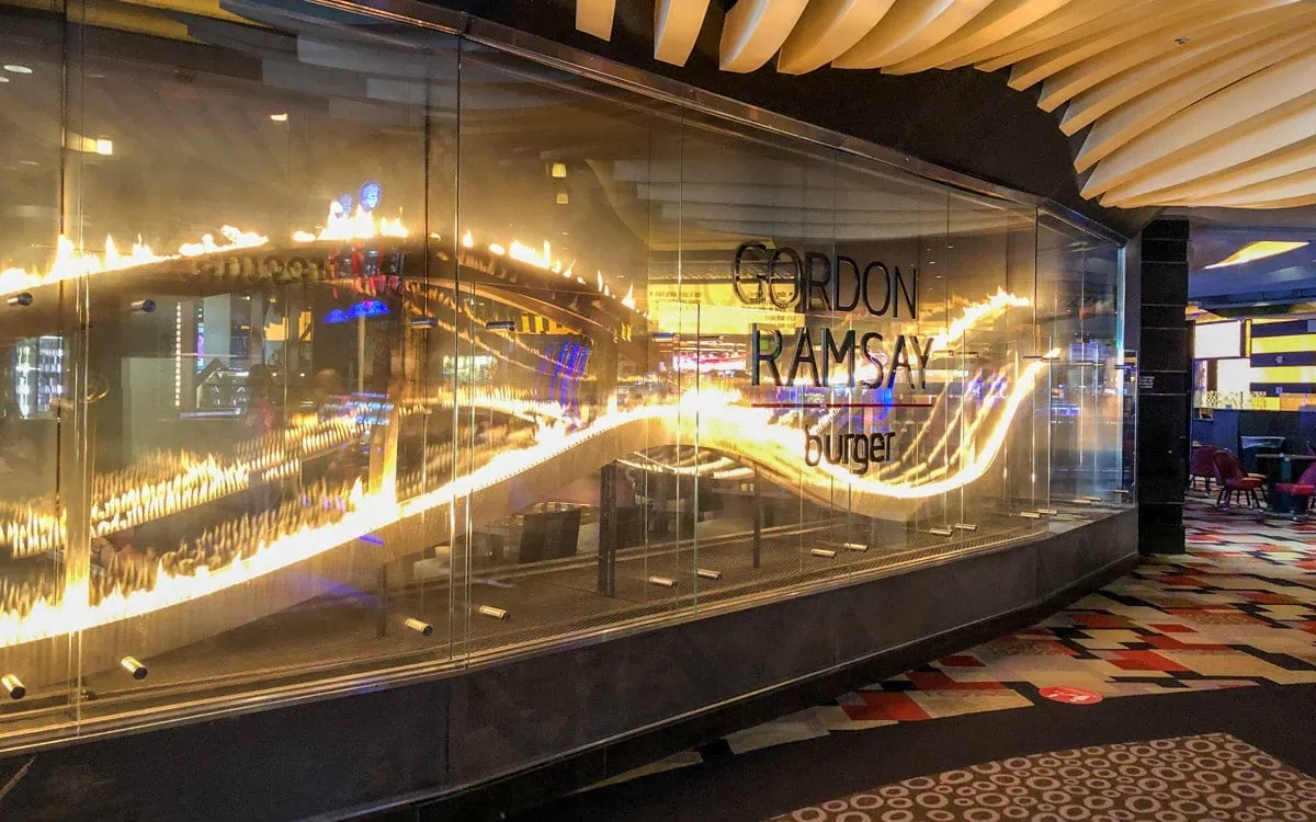 30-foot fire display found outside the restaurant entrance