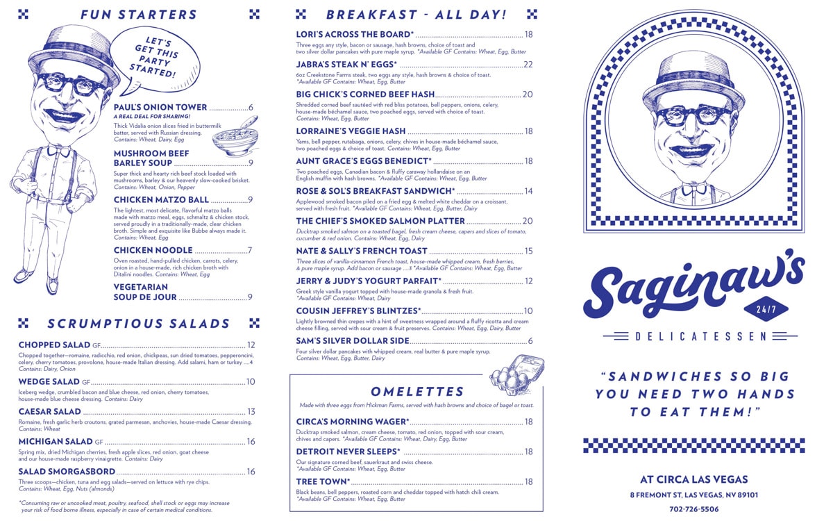 The menu at Saginaw’s Delicatessen, Las Vegas